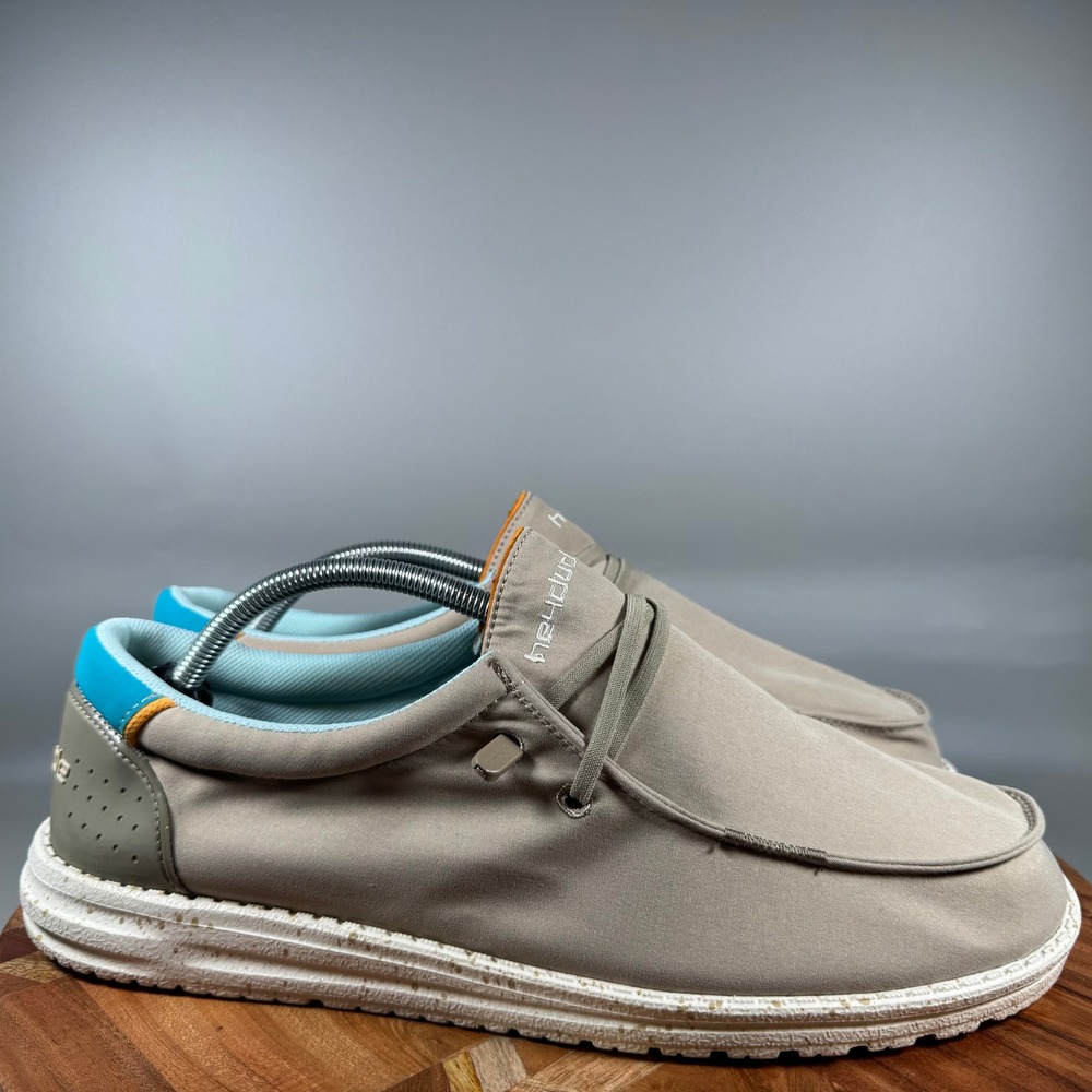 Hey Dude Wally ADV Safari Tan Khaki Blue Mens Size 12 Slip On Shoes 112418319